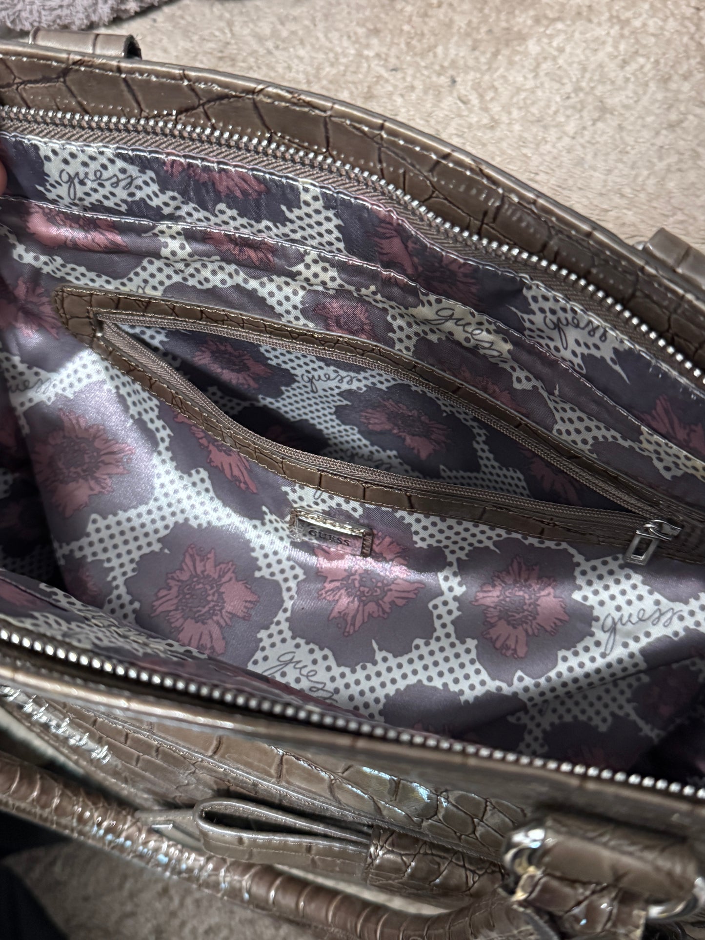 Vintage Guess Croc-Embossed Handbag, 13” x 14” x 5” – Great Condition