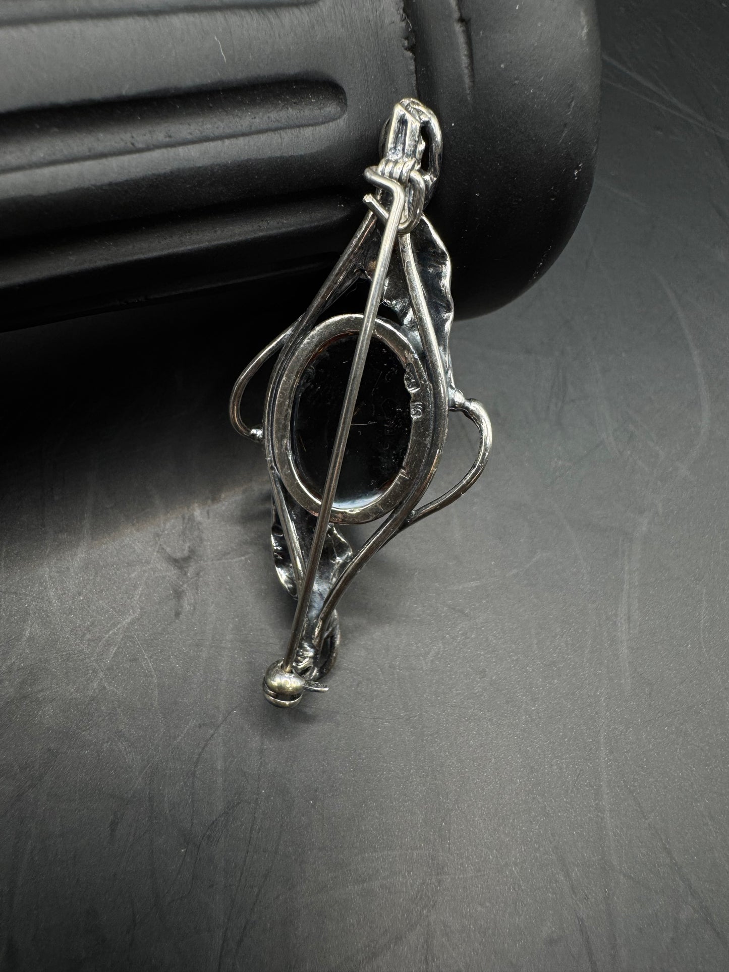 Sterling Silver & Amber Handmade Vintage Brooch – 2”