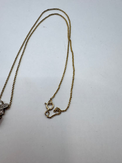 Vintage Sterling Silver Gold-Plated Necklace with Black Onyx Pendant – Excellent Condition