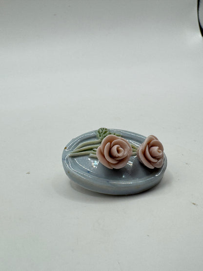 Vintage Handcrafted Porcelain Rose Brooch – Floral Ceramic Pin Signed “Marit” 3cm x 2cm