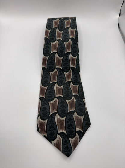 Vintage Pierre Cardin 100% Silk Tie – Brown & Black Abstract Pattern, 57” x 4”
