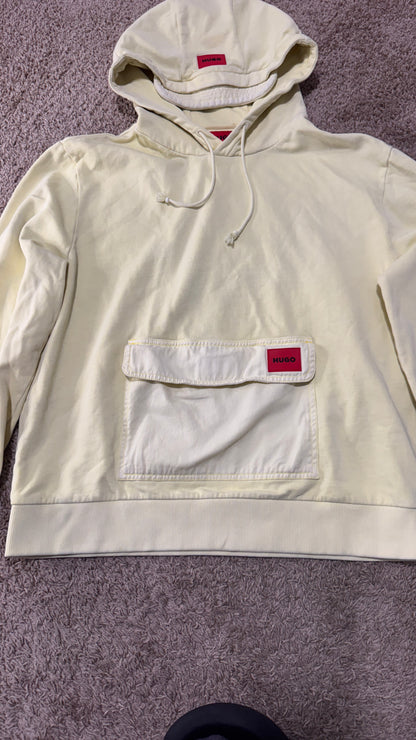 HUGO (Hugo Boss) Men’s Hoodie – Size M, Cream, Utility Pocket Detail