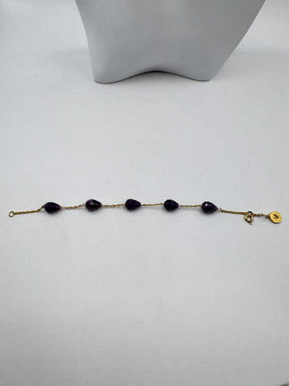 Vintage 925 Gold-Plated Bracelet with Amethyst Gemstones