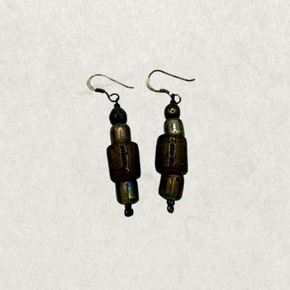 Vintage Sterling Silver Earrings with Iridescent Art Glass Beads – Excellent Condition