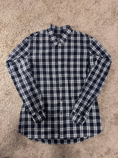 Authentic Prada Men’s Dress Shirt – Size 42 (16 1/2), Navy Plaid, Italian Designer