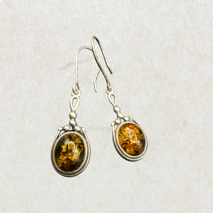 Sterling Silver & Amber Vintage Earrings