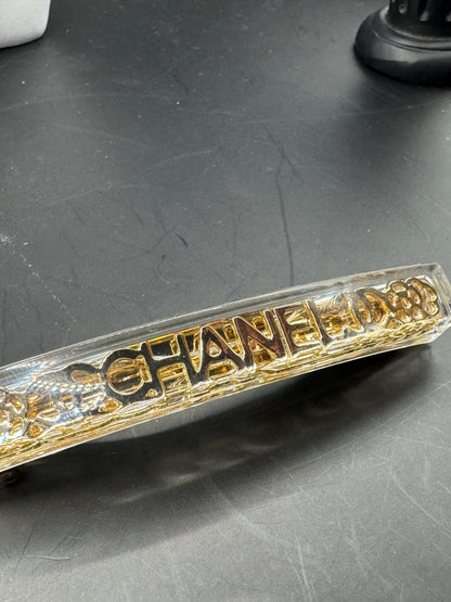 Vintage CHANEL Barrette Hair Clip – Gold Tone Logo Lucite Barrette – Late 1970s / Early 1980s – Made in France – Rare Collectible