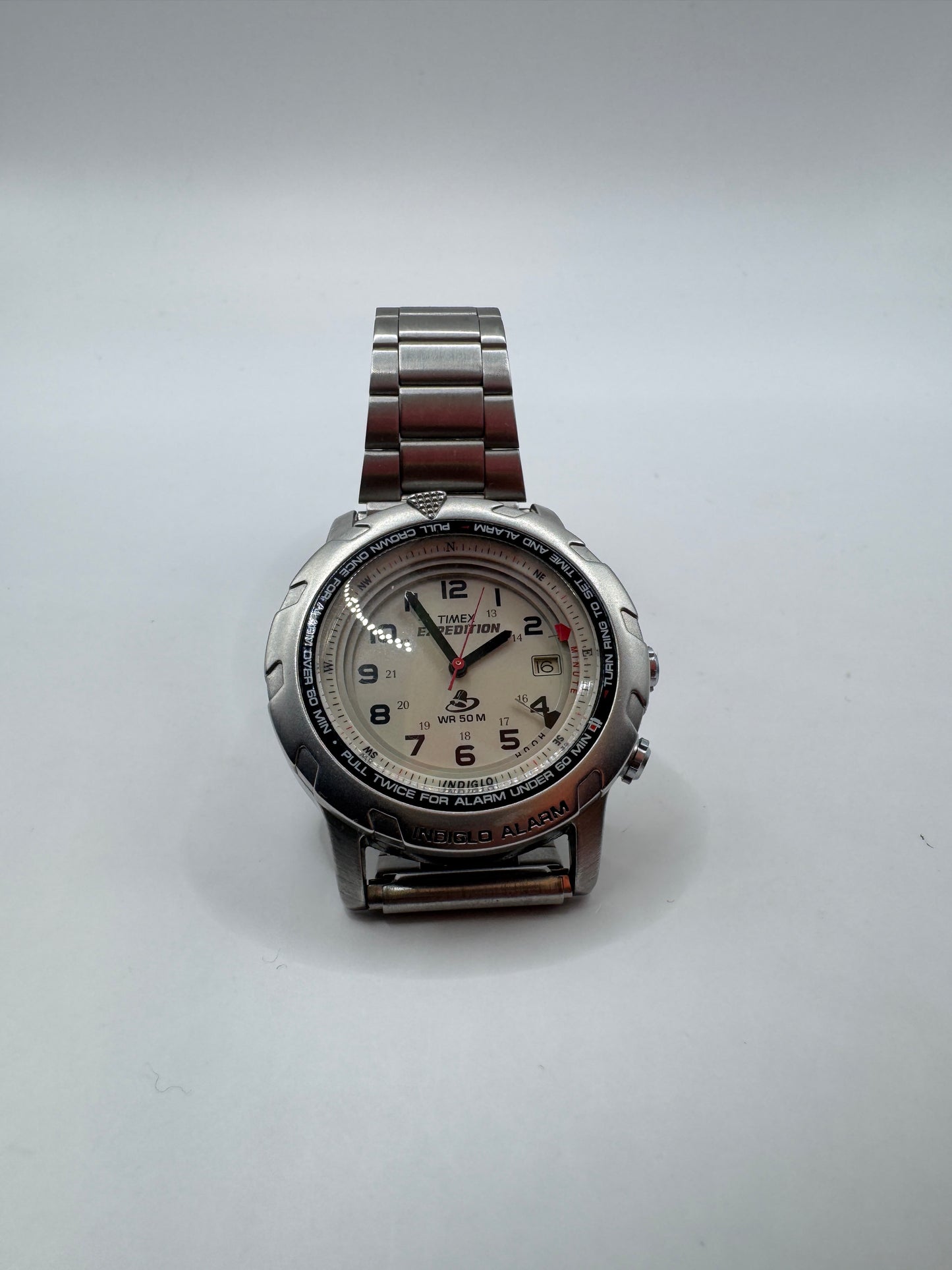 Rare Vintage Timex Expedition Men’s Watch – 39mm, Silver Tone, Indiglo Alarm, Date, SS