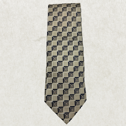 Vintage Canali Silk Tie – 100% Silk, Beige & Navy Geometric Pattern