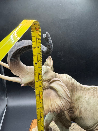 Giuseppe Armani Florence Capodimonte Elephant Sculpture – Signed G. Armani – Hand Painted Figurine on Wood Base – Damaged Tusk