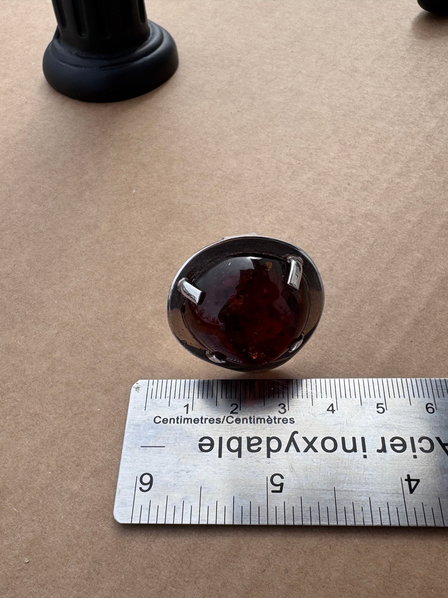 Mogens Godskesen Sterling Silver Ring with Large Baltic Amber, Size 8