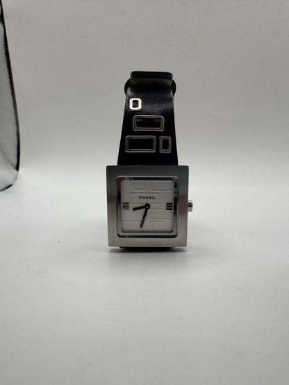 Fossil JR-9519 Women’s Watch – Square Silver-Tone Case & Black Leather Strap