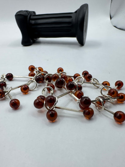 Silver 925 Amber Bead Bar Necklace 15”