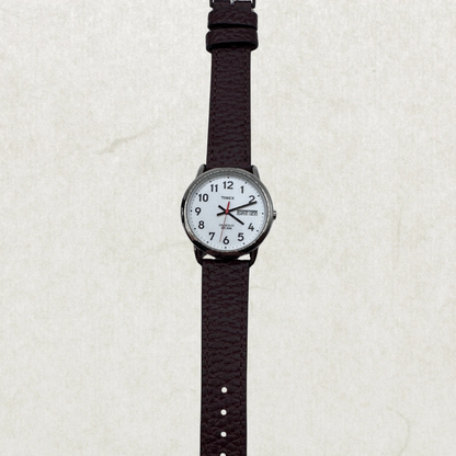 Timex Indiglo WR30M – Brown Strap | Day-Date | Silver Dial