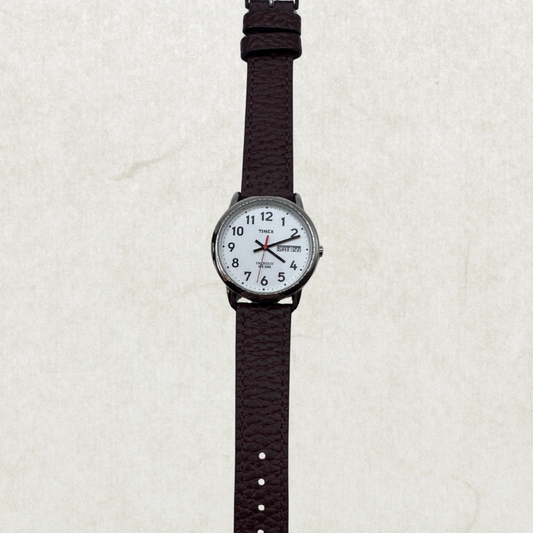 Timex Indiglo WR30M – Brown Strap | Day-Date | Silver Dial