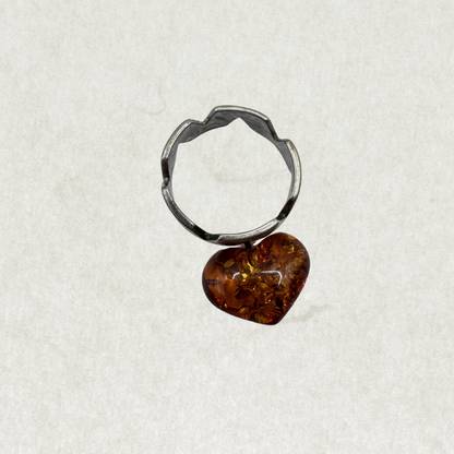 Vintage Sterling Silver Amber Heart Drop Ring Size 5