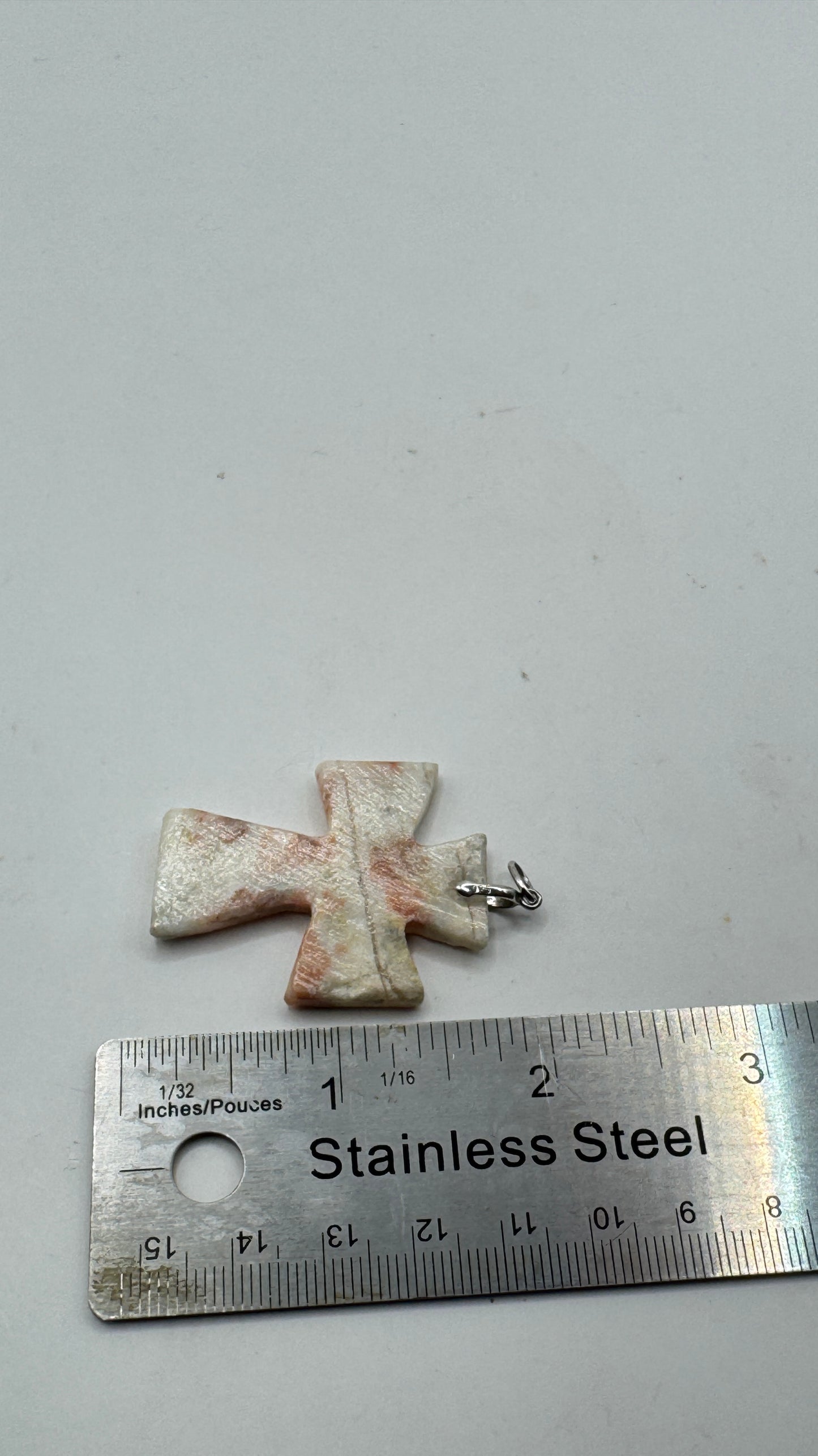 Vintage Large Stone Cross Pendant – Sterling Silver Natural Stone Cross Charm