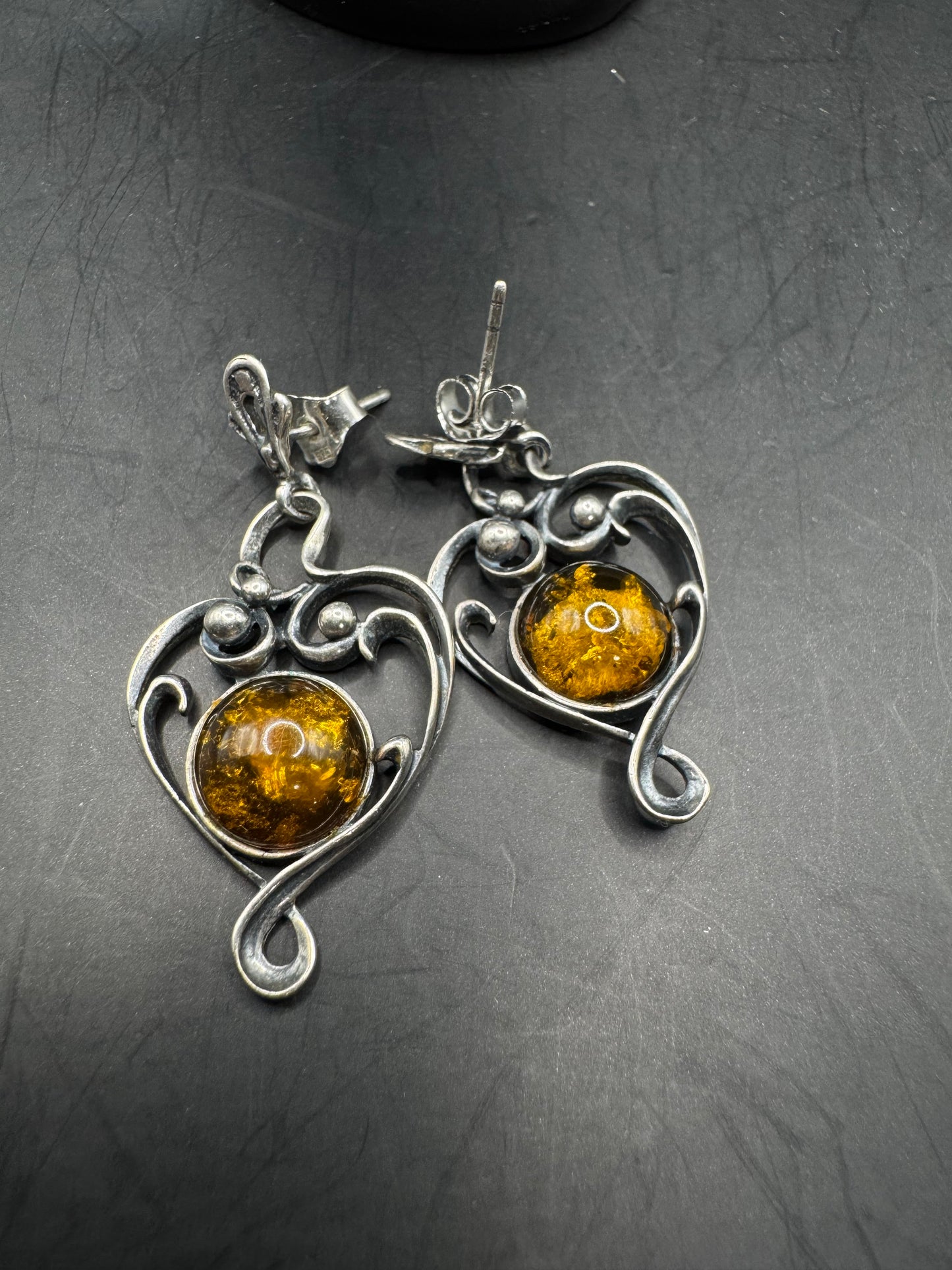 Vintage Sterling Silver & Amber Earrings