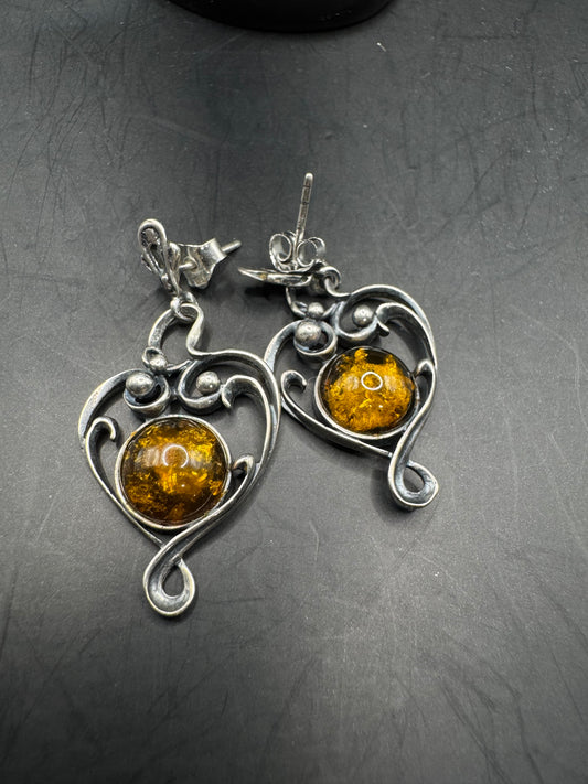 Vintage Sterling Silver & Amber Earrings