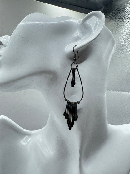 Vintage Silver Tone Dangle Earrings – Fringe Boho Tribal Style, 60s–70s