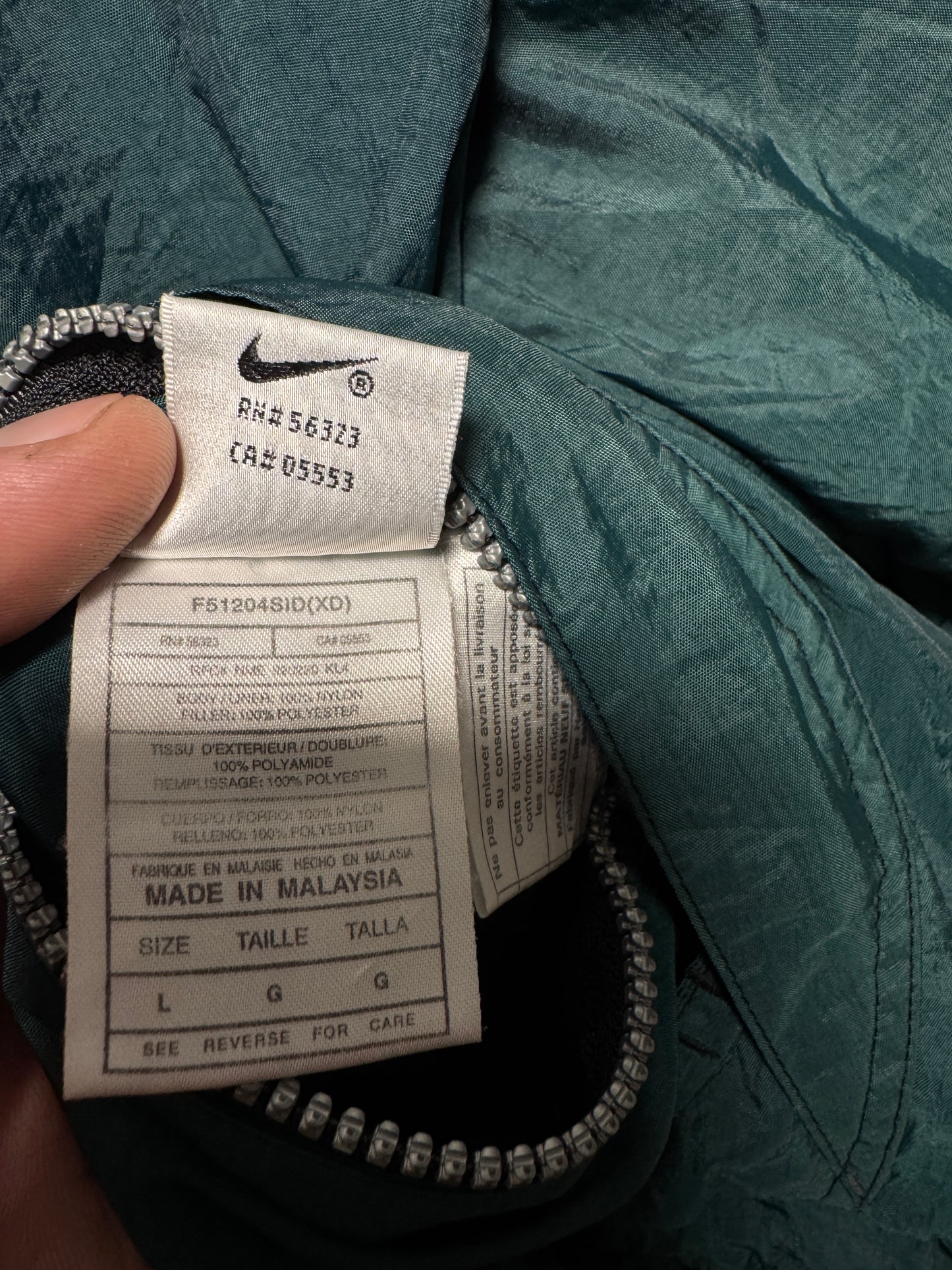 Vintage 90s Nike Reversible Puffer Jacket Men’s L – Big Embroidered Swoosh, Green/Blue