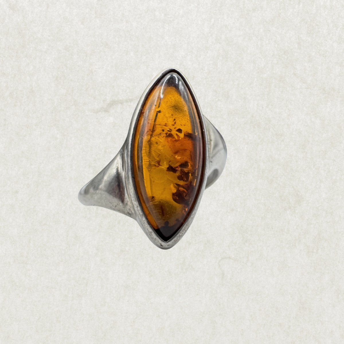 Vintage Sterling Silver Navette Amber Ring Size 8