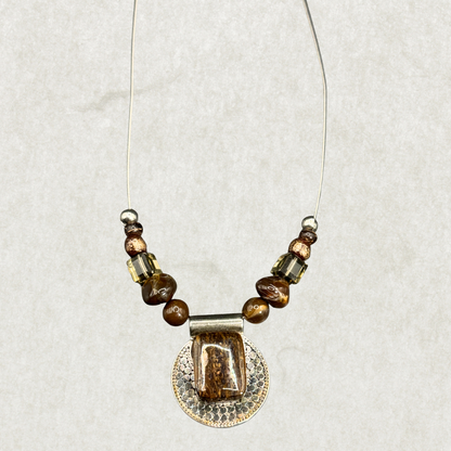 Sterling Silver & Brown Stone Pendant Necklace – 20”