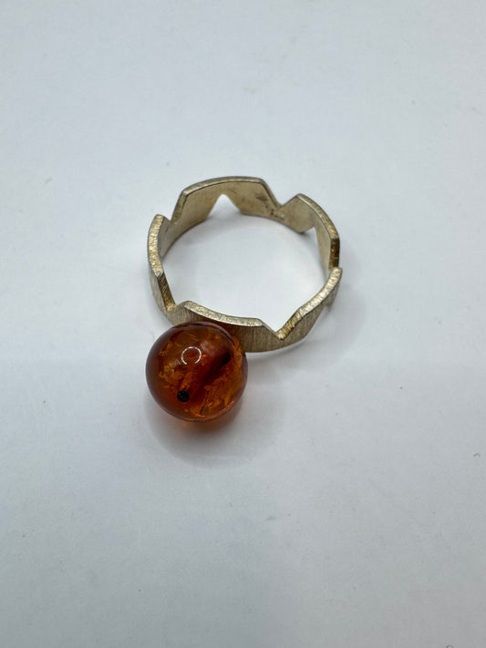 Vintage Sterling Silver Baltic Amber Ring Size 6.5