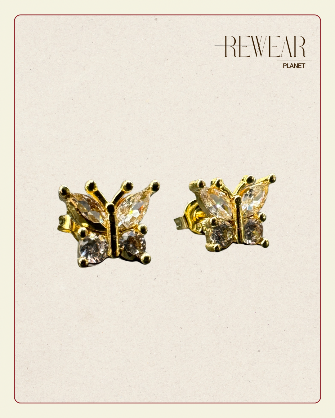 Sterling Silver GP Butterfly Stud Earrings – Cubic Zirconia Gold Plated Earrings