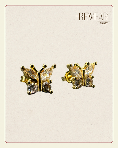 Sterling Silver GP Butterfly Stud Earrings – Cubic Zirconia Gold Plated Earrings