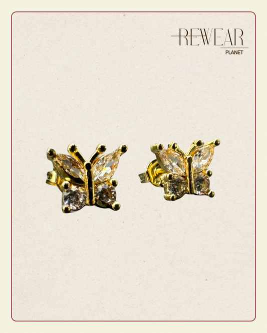 Sterling Silver GP Butterfly Stud Earrings – Cubic Zirconia Gold Plated Earrings