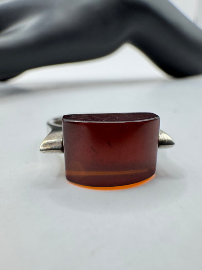 Sterling Silver Amber Barrel Ring Size 7
