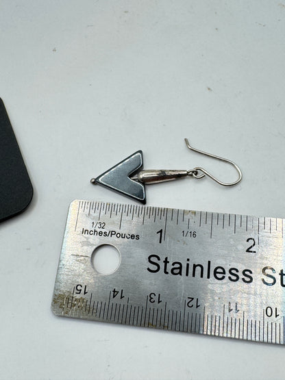 Vintage Handmade Sterling Silver Hematite Earrings – Geometric Arrow Drop Design