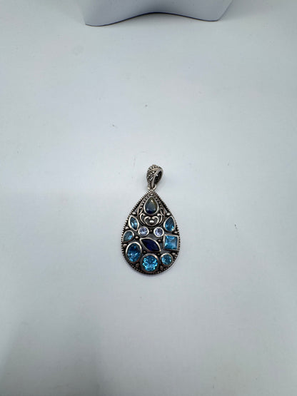 Massive Sterling Silver Pendant with Precious & Semi-Precious Stones – Excellent Condition