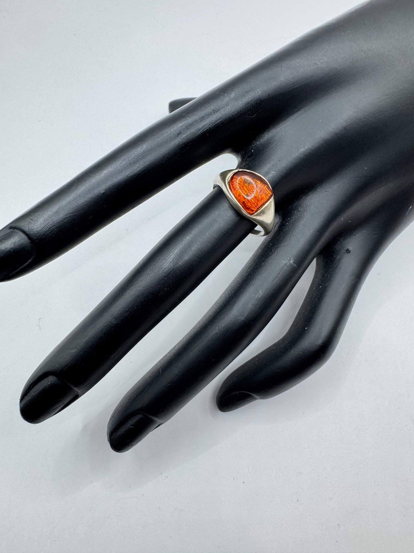 Sterling Silver Amber Shield Ring Size 7.5