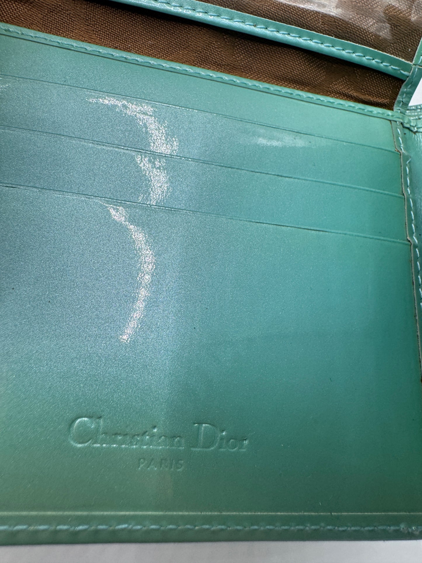 Authentic Christian Dior Wallet – 1970s/80s, Aqua Patent Leather, Excellent Condition