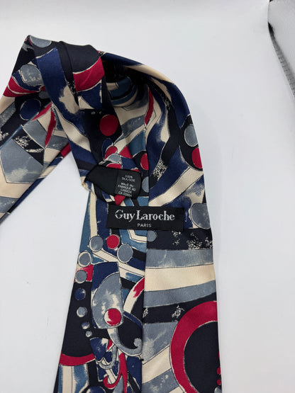 Vintage Guy Laroche Paris Silk Tie – 100% Silk, Abstract Geometric Pattern