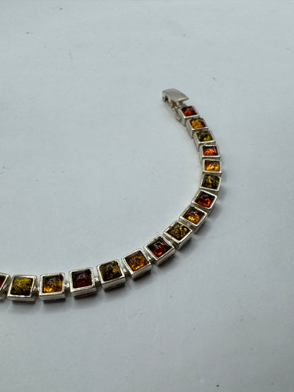 Sterling Silver Bracelet with Multi Color Baltic Amber, 7.25 Inches