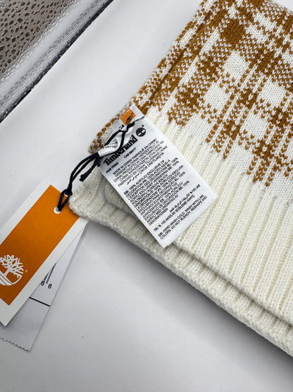 New Timberland Wheat Plaid Scarf – Logo Patch, 64" x 10", NWT