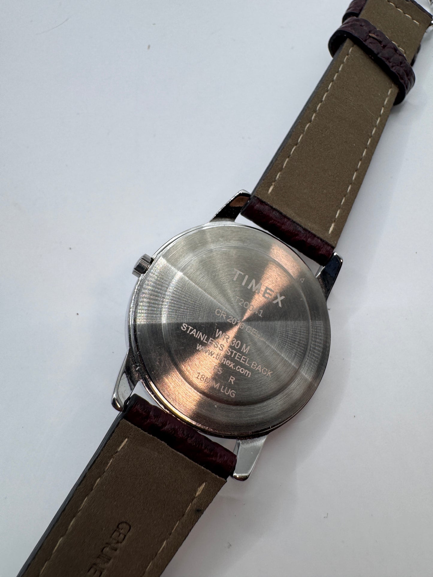 Timex Indiglo WR30M – Brown Strap | Day-Date | Silver Dial