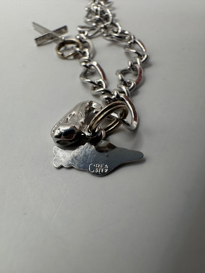 Vintage Sterling Silver Charm Bracelet – Ice Skate & Cross Charms
