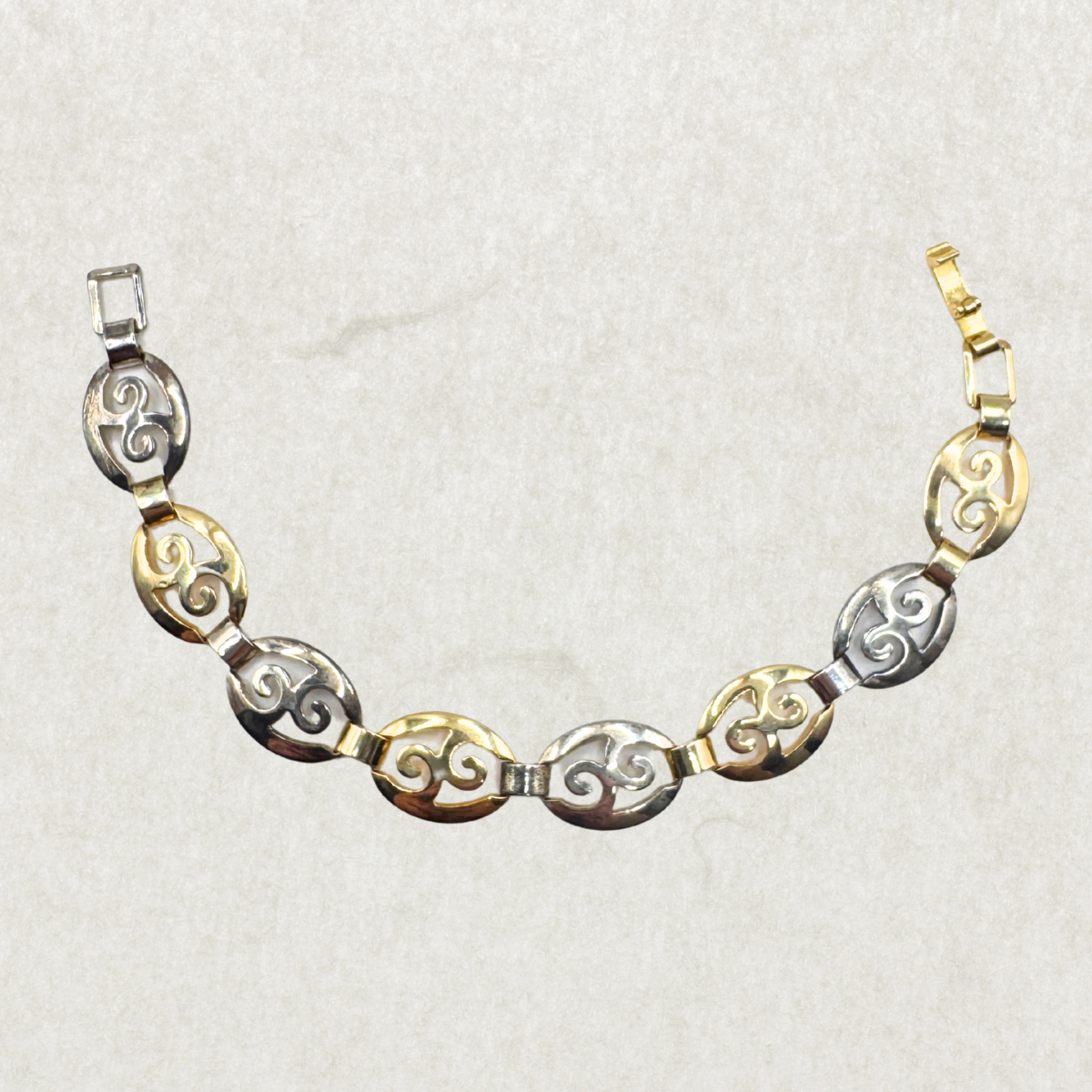 Vintage Two-Tone Sterling Silver Bracelet – Scroll Design, 925