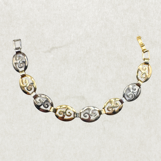 Vintage Two-Tone Sterling Silver Bracelet – Scroll Design, 925