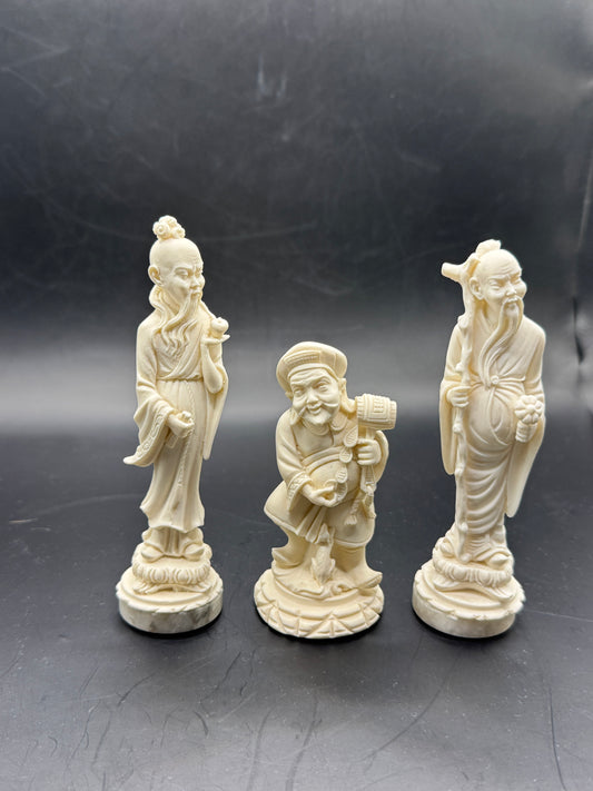 Vintage A. Giannelli Italian Alabaster Oriental Figurines Set of 3 – Signed Sculptures on Marble Bases