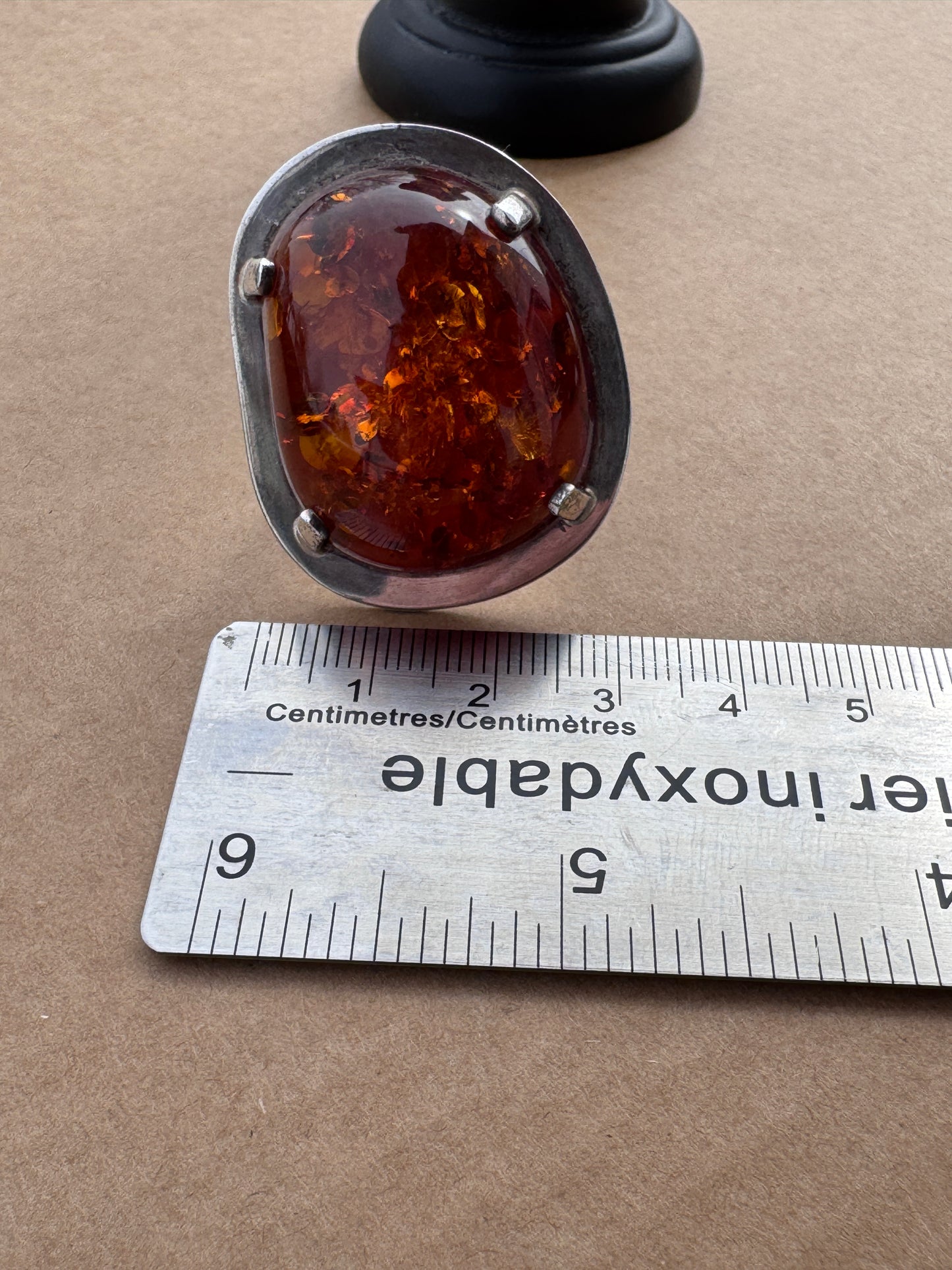 Mogens Godskesen Sterling Silver Ring with Large Baltic Fire Amber, Size 7