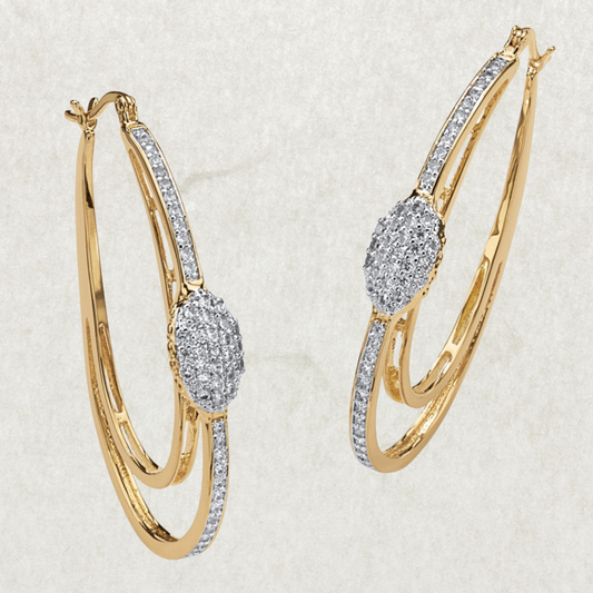 SETA Large 1.25 TCW Cubic Zirconia Double Oval Hoop Earrings, 14k Gold-Plated – Excellent Condition