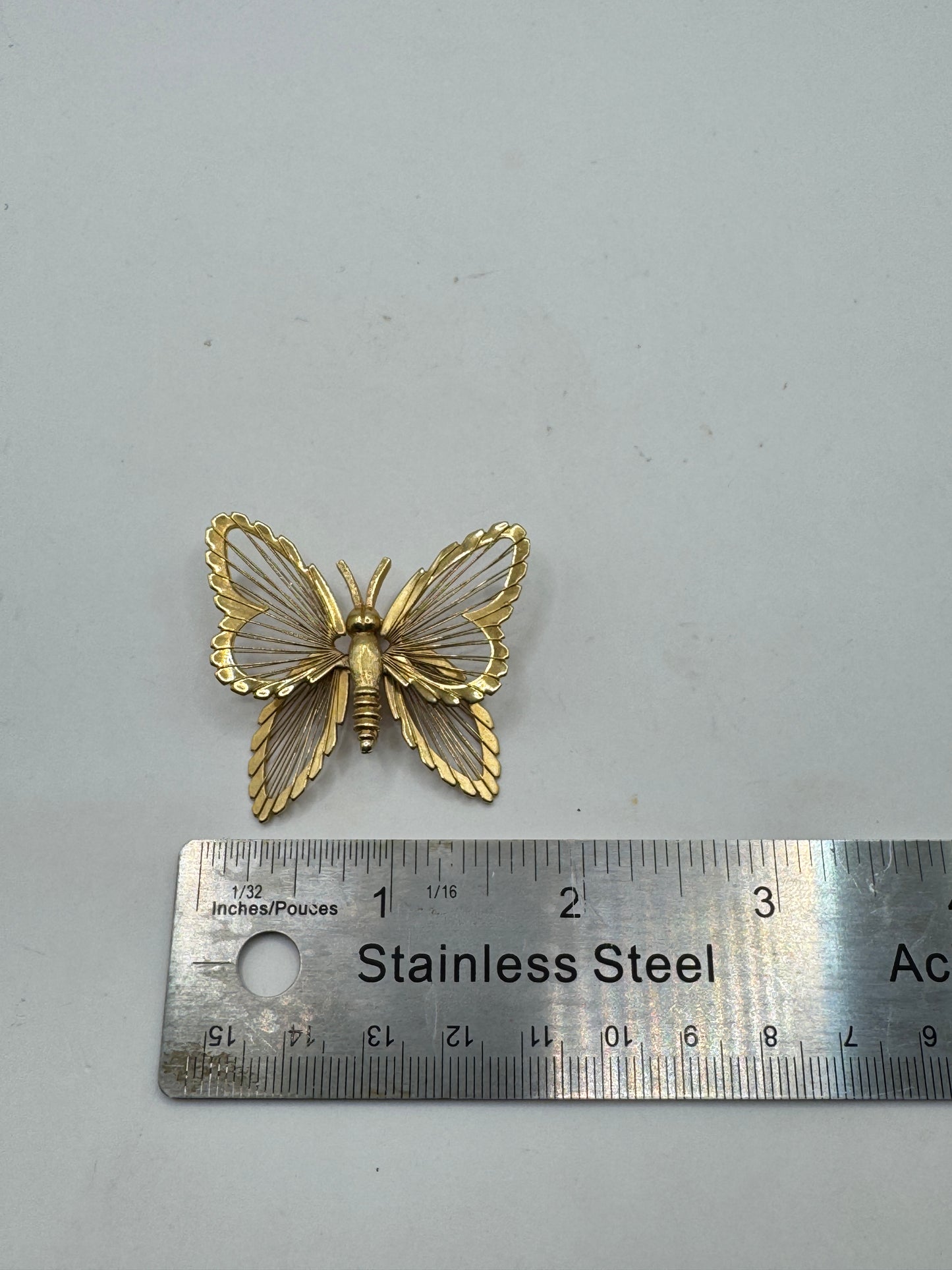 Vintage MONET Butterfly Brooch – Gold Tone Wire Wing Designer Pin 2” x 1.5”