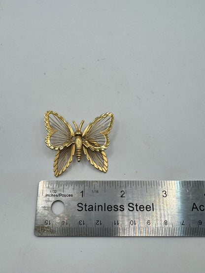 Vintage MONET Butterfly Brooch – Gold Tone Wire Wing Designer Pin 2” x 1.5”