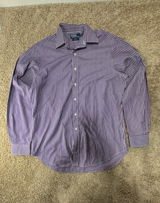 Vintage 90s Polo by Ralph Lauren Dress Shirt – Size 16.5 (36–37), Purple/White Stripe, Long Sleeve