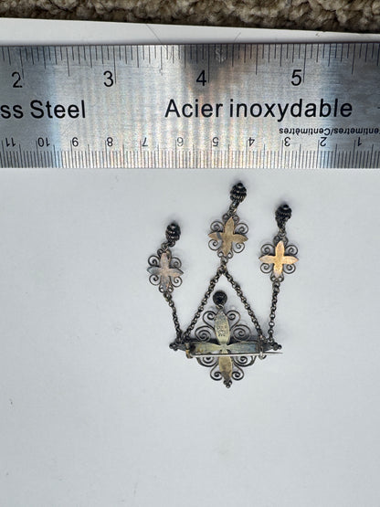 Authentic Antique Marius Hammer Silver 930 Filigree Brooch with Blue Enamel & Thimble Drops, c.1900 – Good Condition